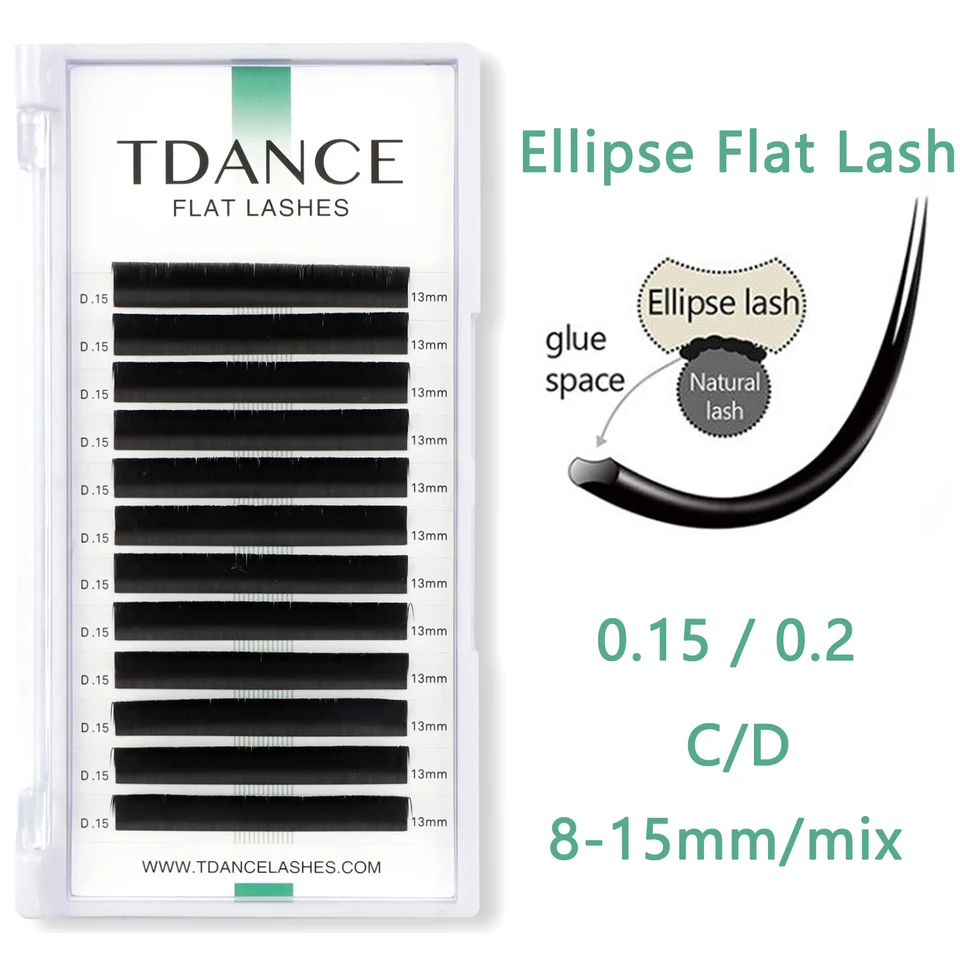 Tdance 12lines 8-15 mm Ellipse Ploché riasy Matte rozdelené špičky v tvare individuálne predĺženie mihalníc pre profesionálov pre profesionálov
