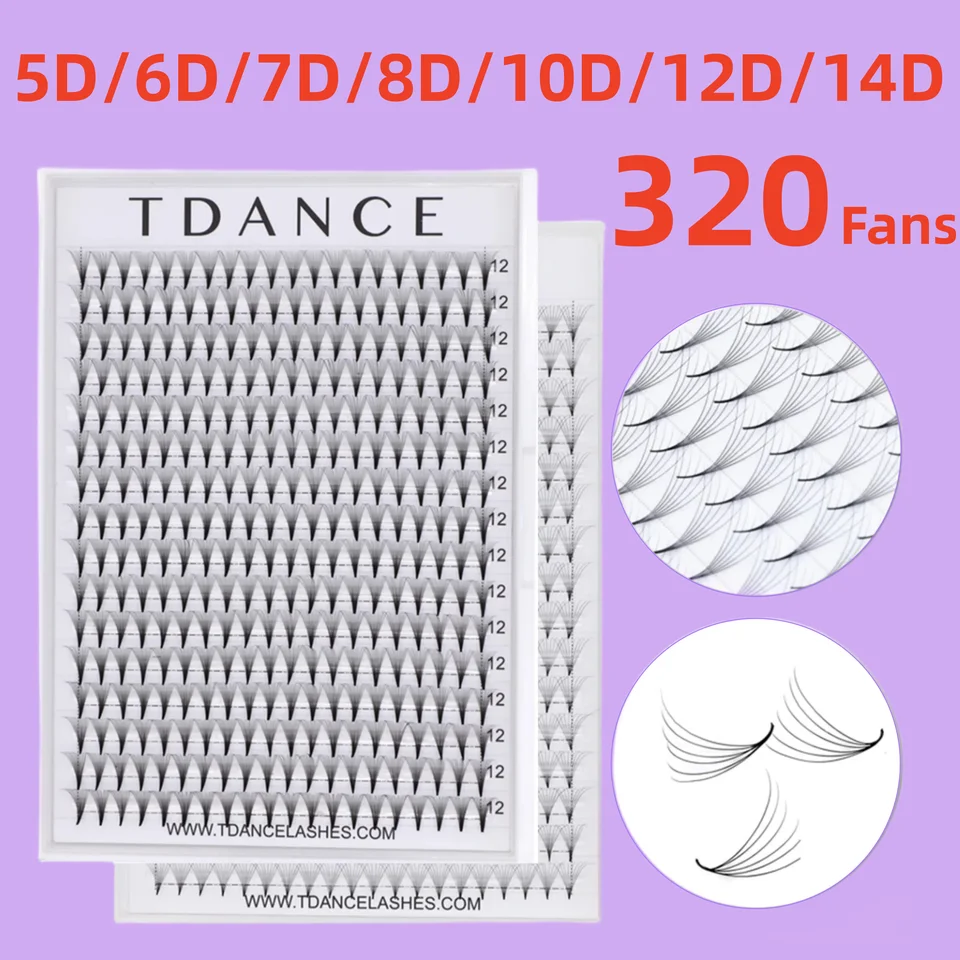 Tdance Premade Ripov predlžovanie objemov objemov ventilátory brady bodové základňa 16Row 5D/7D/8D/10D/12D stredný samolepiaci špičkový kmeň 320fans 320fans