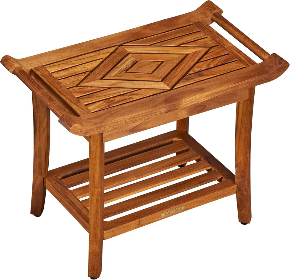 Teak sprchová lavica stolička stoličky stoličky s vyrovnanými nohami, vodotesná, teaková olejová povrchová úprava, veľká, 25x19x14, pre kúpeľňu, kúpele, saunu, p