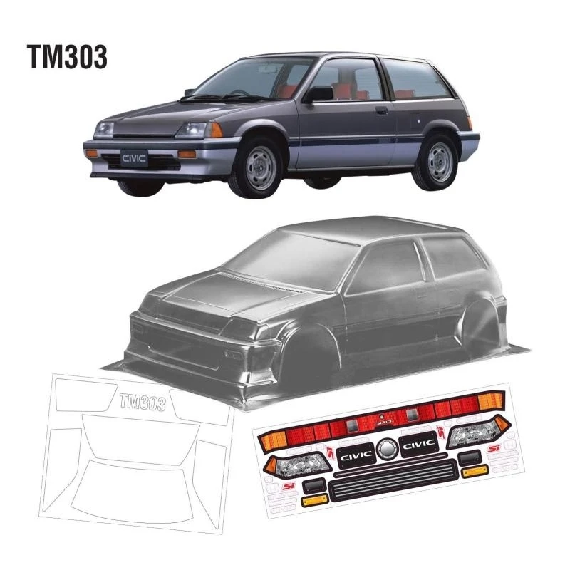 Team C Bodies 1/10 mini Civic 3 Clear Lexan Car Body Shell 210 mm pre driftové auto RC na ceste M-Chassis 210 Tamiya Roadster Carten