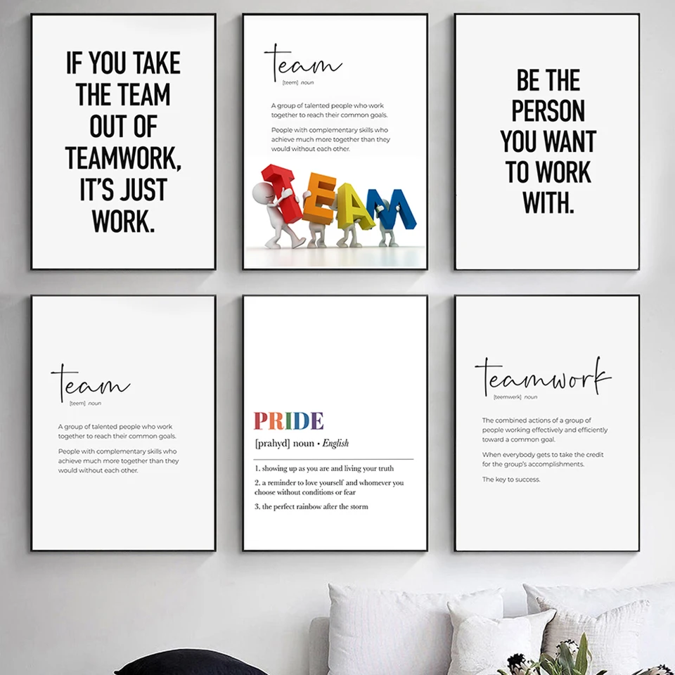 Team Office Decor Teamwork Wall Art Canvas Painting Work Motivation Citáty Definícia plagátu tlač Picture Break Room Ozdob
