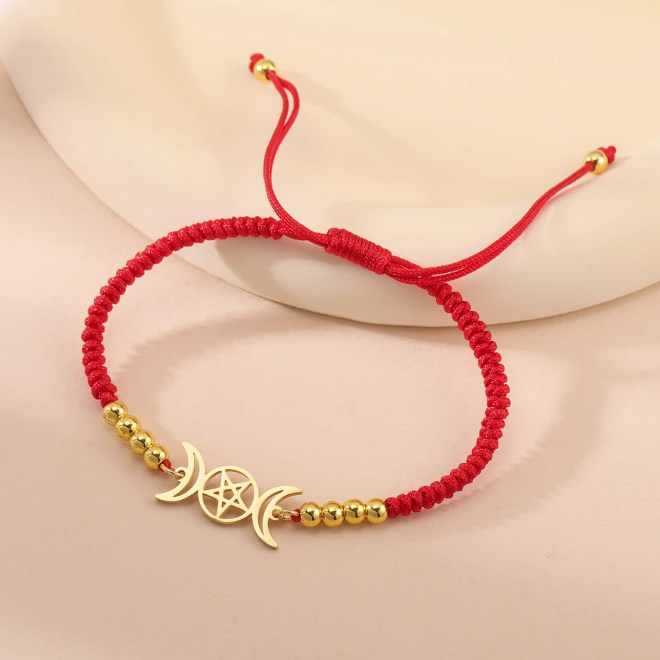 Teamer Triple Moon Goddess Gold Color kúzlo náramok wiccan pentagram polmesiaca mesačný lanový reťazec dámsky náramok vintage šperky