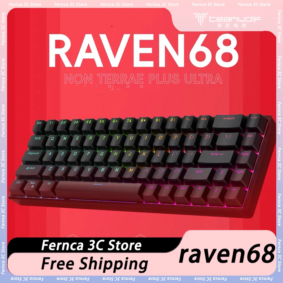 Teamwolf Raven68 Herná mechanická klávesnica Magnetický spínač káblová klávesnica 8K rýchla spúšť