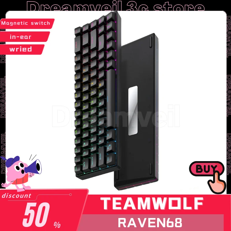Teamwolf Raven68 Magnetic Switch Gamer Klávesnica káblová 68Keys Mechanické klávesnice Rýchle spúšťač Hot Swap RGB FPS Gaming Keyboard