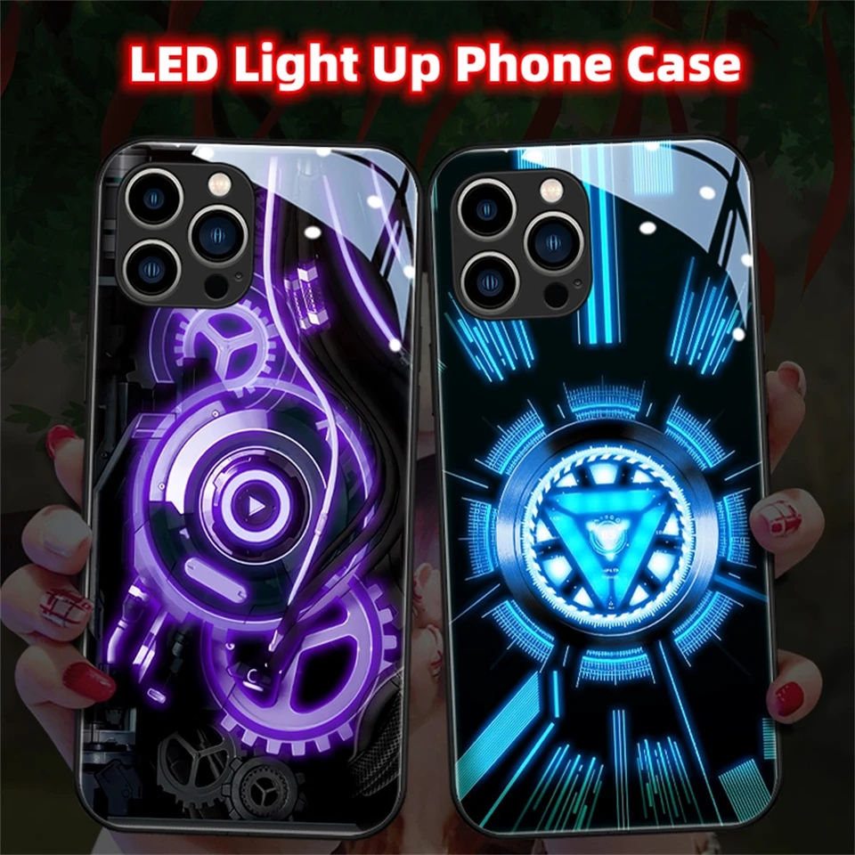 Technologický dizajn špirály inteligentné LED svetlo žiara temperovaný sklenený puzdro pre iPhone 16 15 14 13 12 11 Pro Max Mini x XS XR SE2020