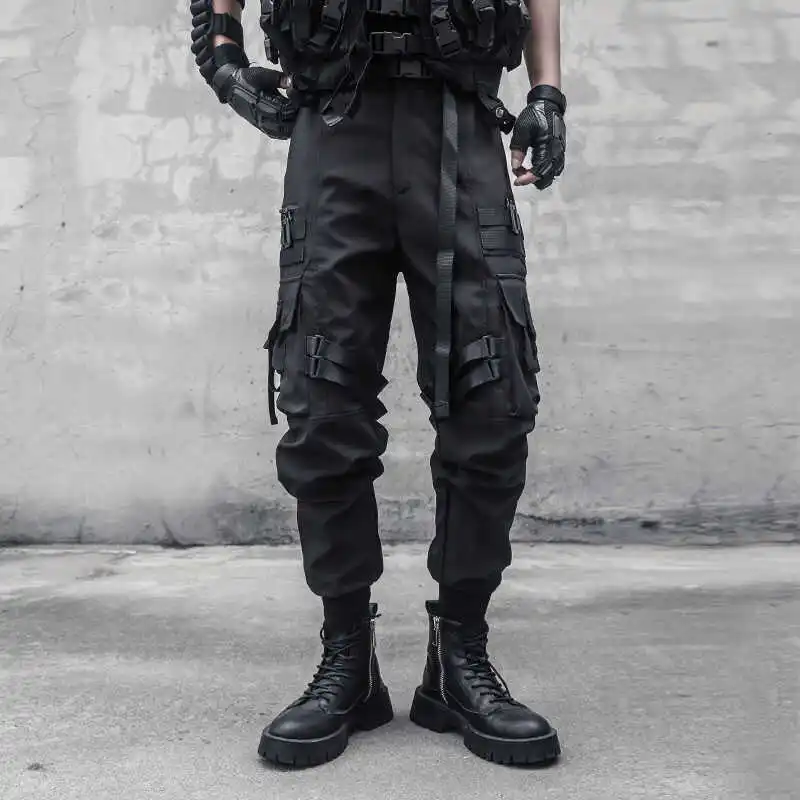 Techwear nákladné nohavice Men muži vločky Funkčné punkové hip hop nohavice paratrooper taktické príležitostné náhodné nohavice