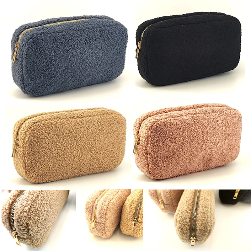 Teddy zamatový make -up taška Terry Plys Toaletrie Cestovná spojka vrecko Kozmetický taška Lambwool Penové puzdro Kozmetické organizátor Storage