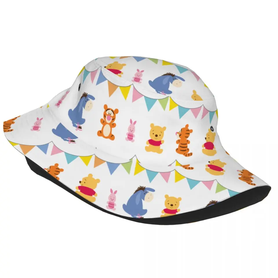 Teen Kawaii Bucket Hats Winnie the Pooh detské príslušenstvo bobové klobúky pre plážovú pokrývku Lightweight
