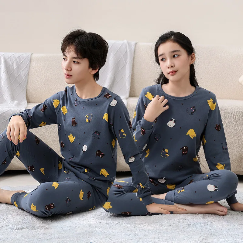 Teenager Boys Animal Cat pyžamy detské spánkové oblečenie pre 12 14 16 rokov detské pyžamy karikatúra Domáce oblečenie Cotton Girls Pijamas Suit