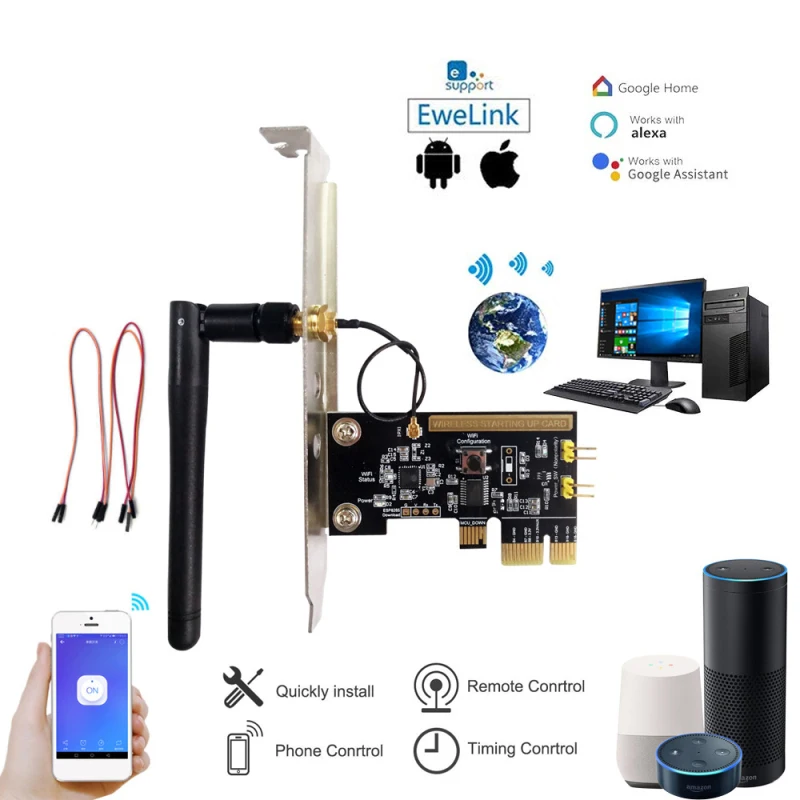 Telecommuting PCIe zapnite prácu s Amazon Alexa Google Ewelink WiFi Smart Computer Remote Boot Card Startup Card Card