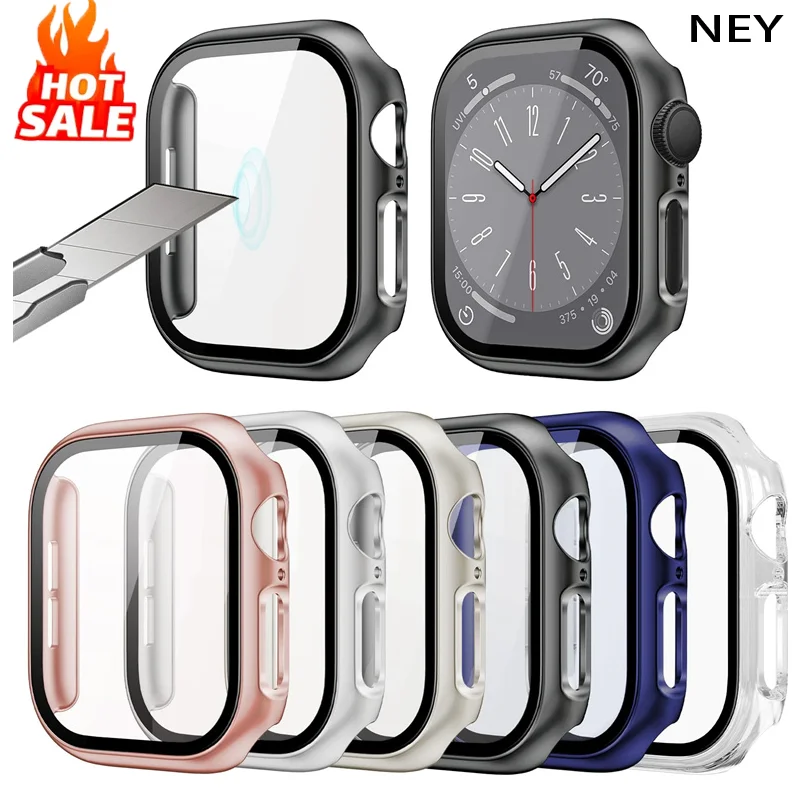 Temperované sklo+kryt pre puzdro na hodinky Apple 44 mm 45 mm 41 mm 40 mm 38 mm 42 mm 44 mm HD Bumper Screen Series 9 8 7 6 5 4 3 SE
