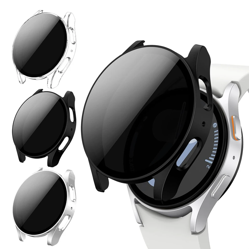 Temperované sklo+kryt pre Samsung Galaxy Watch 6/7 Case 44 mm 40 mm PC Ant-Spy Shock-nepremokavý celkový ochranný kryt Galaxy Watch 6