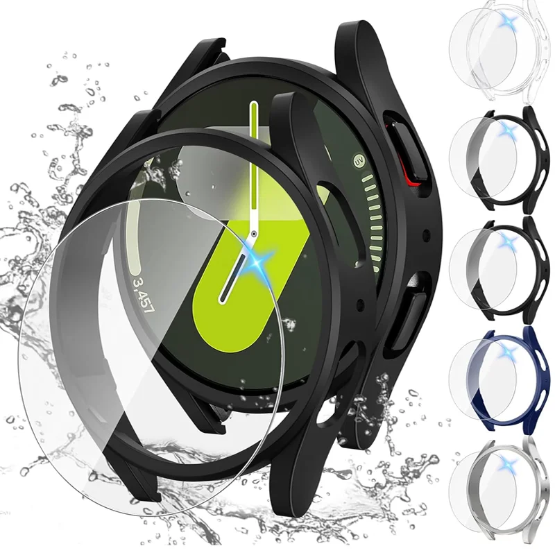 Temperované sklo+puzdro pre Samsung Galaxy Watch 7/6/5/4 kryt 44 mm 40 mm plné počítačové nárazníky Protector Galaxy Watch Fe Príslušenstvo