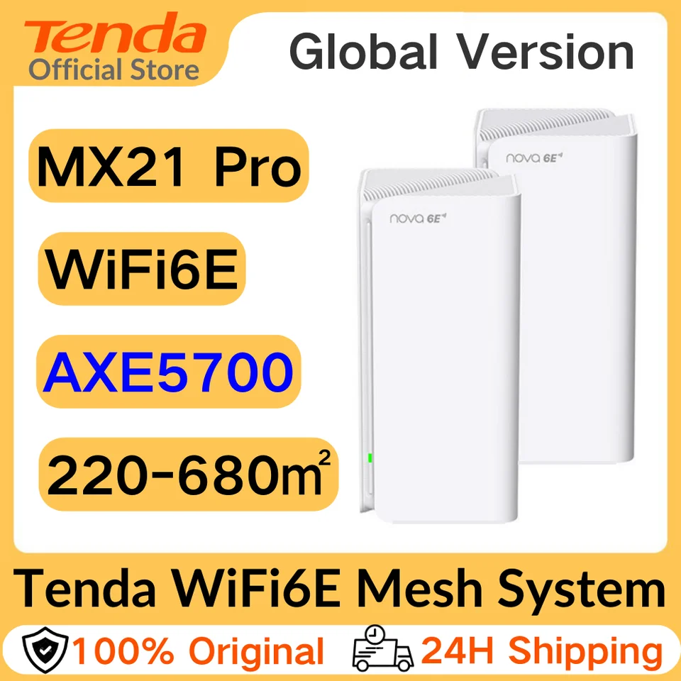 Tenda nova mesh MX21 PRO WI-FI 6E AXE5700 CELÝ DOMOV GIGABIT ROUTER TRI-BAND 6GHZ 160MHZ WIFI ROUTER ROZPORUČENÝ ROZSAH