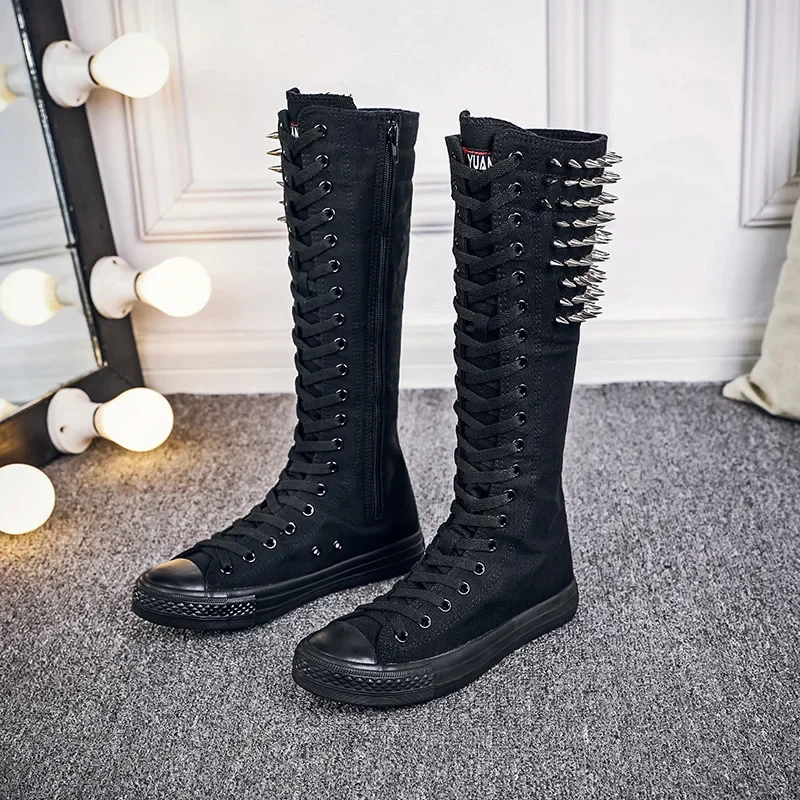 Tenis Botas Mujer Nová osobnosť Ženy Canvas Boot Rivet Shoe Punk High-Top Platform Boot Boot Pohodlné vulkanizované tenisky 2024