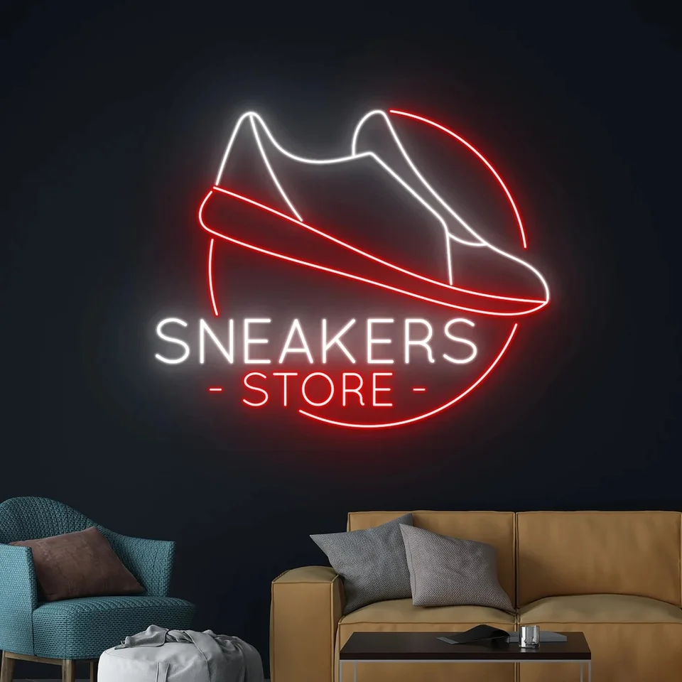 Tenisky ukladajte neónové podpisy topánky obchod neónové športové topánky podpísať módnu miestnosť na stenu dekorácie Styling topánky Neon