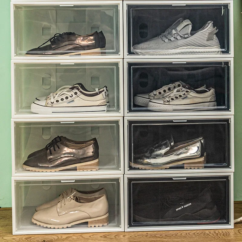 Teniská skladovacia skrinka stohovateľná kombinovaná topánka Skladacia krabica Plastové topánky puzdro pre prach odolné v oblasti zásuvky Domov Clear Organizer Shoe Box