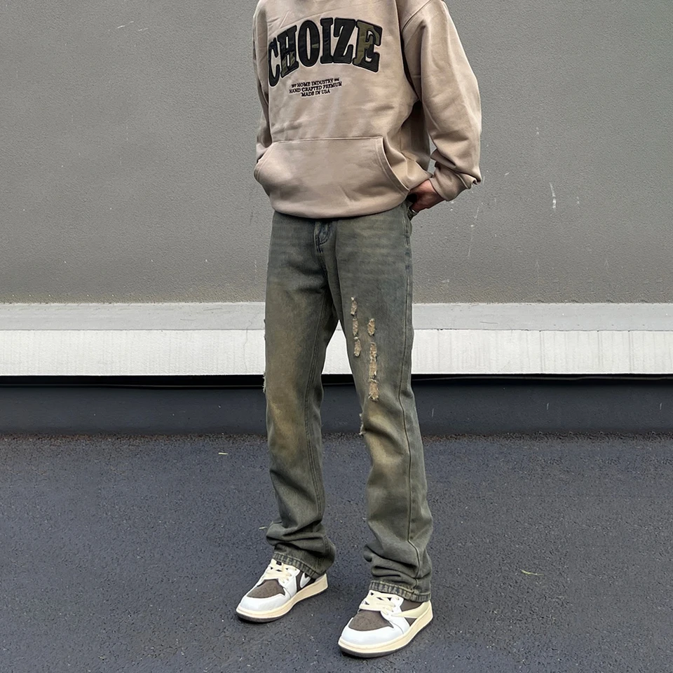 Tenké džínsy Men Street Vintage vyplavené chudé vaqueros pantalony hombre jesenné streetwear nohavice zimné roztrhané džínsové nohavice