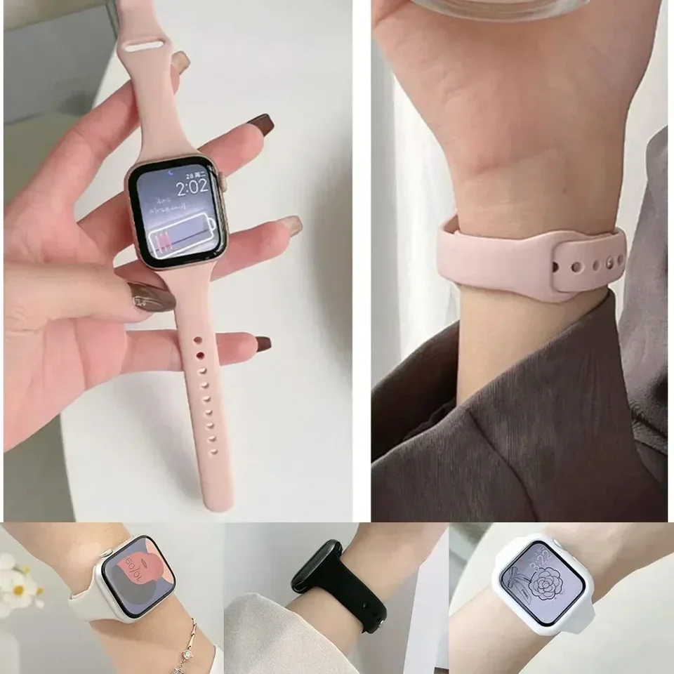 Tenký silikónový remienok pre Apple Watch 40 mm 44 mm 45 mm 41 mm 38 mm 42 mm tuhých farebných remienkov pre náramok Iwatch 1 2 3 4 5 6 SE 7