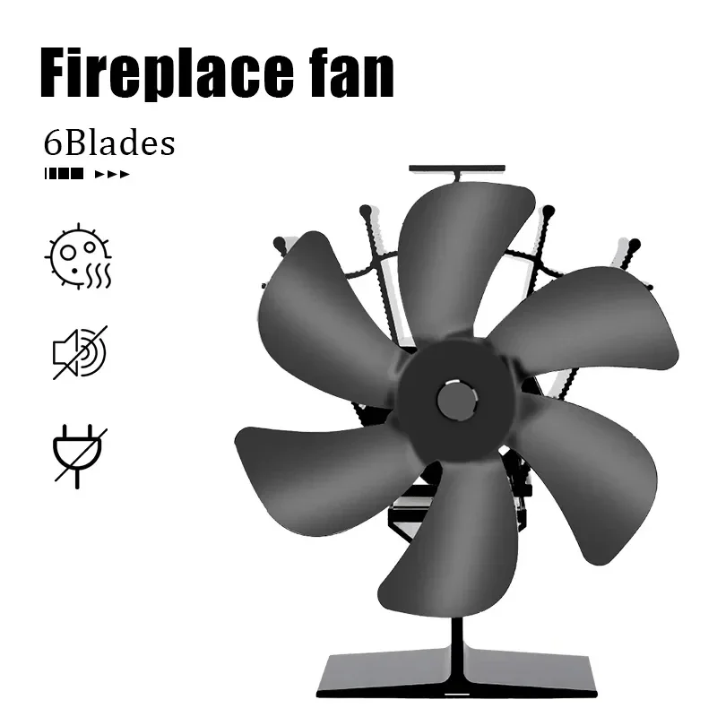 Tepelne poháňané sporáky ventilátor Eco tichý čierny 6 čepelí 6 Čepele Drevené horák Faner Faner zimný ohrievač Domov efektívne tepelné rozloženie tepla