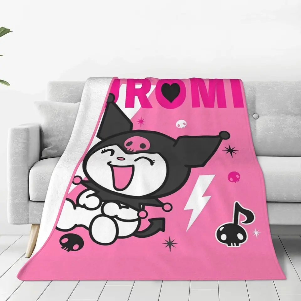 Teplá mäkká prikrývka Kawaii Sanrio Kuromi Japonský roztomilý karikatúra Purple hodí flanel flanel Bedspread na stoličku posteľ s pohovkou posteľ