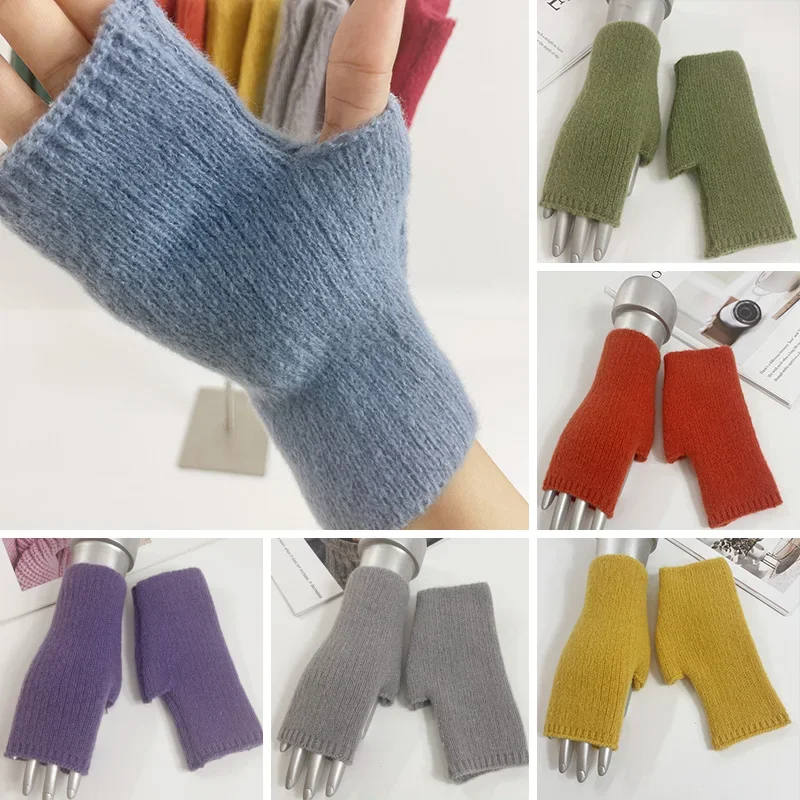 Teplé pletené pletené rukavice na jesenné zimné zimné jelene Cashmere Rukavice Ženy Ženy rukavice s krátkymi rukavicami s palcom.