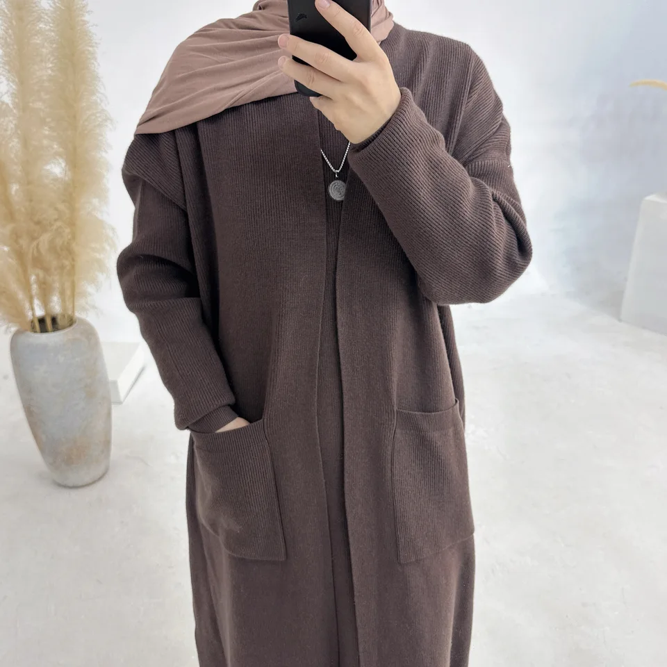 Teplé ženy otvorené kimono abaya kardiganový sveter s kabát pletené dlhé šaty set moslimské islamské oblečenie oblečenie kaftan cascur nový nový