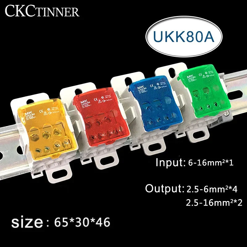Terminálový blok Ukk80a Elektrický drôtový konektor 1 v mnohých z DIn Rail Distribution Doplnok príslušenstva modro žltá zelená červená