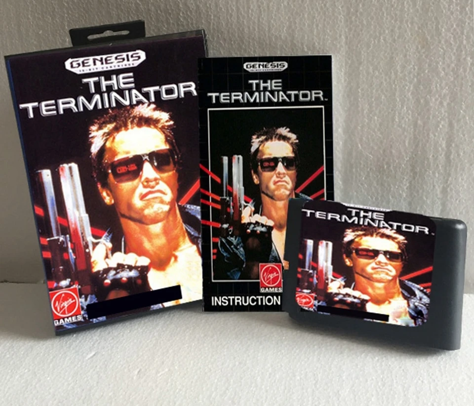 Terminátor s americkou krabicou a manuálnou knihou 16bit MD Game Card pre konzoly Sega Megadrive Genesis Consols