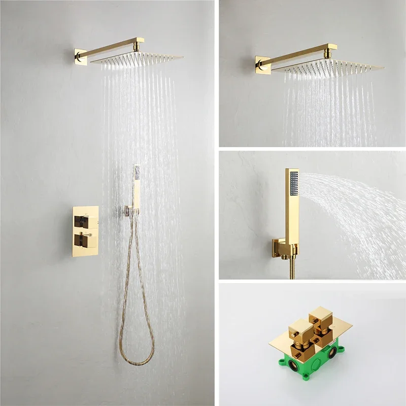 Termostatická kúpeľňa v stene zlatá kúpeľňa a sprcha Faucet Set Mixer Bath and Rainfall