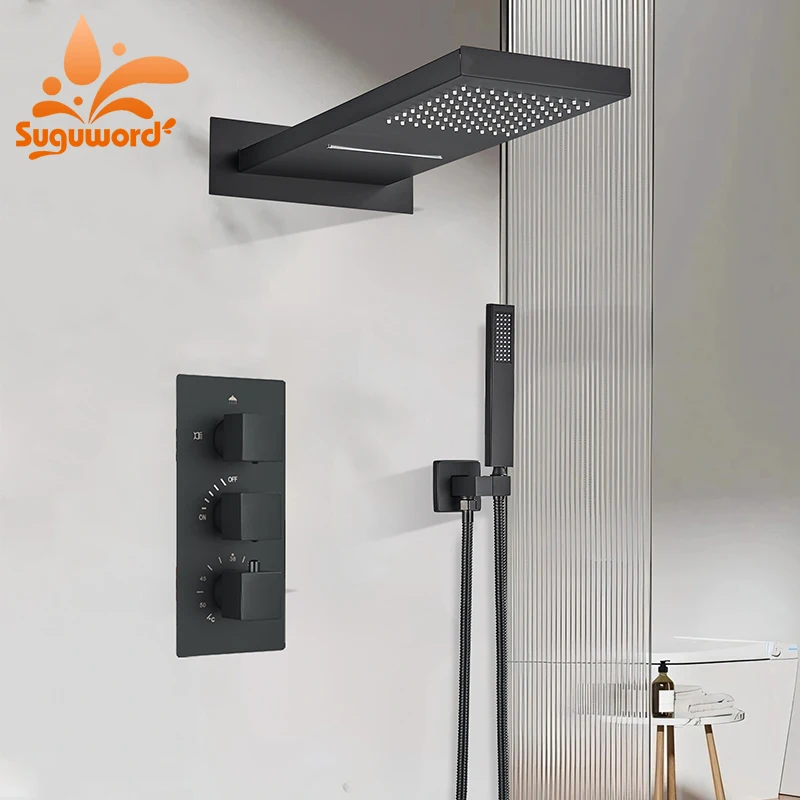 Termostatická sprcha faucet set stena skryté vodopády zrážky štvorcový štvorcový cool voda Mixér horúceho mixéra Kúpeľňový sprchový systém