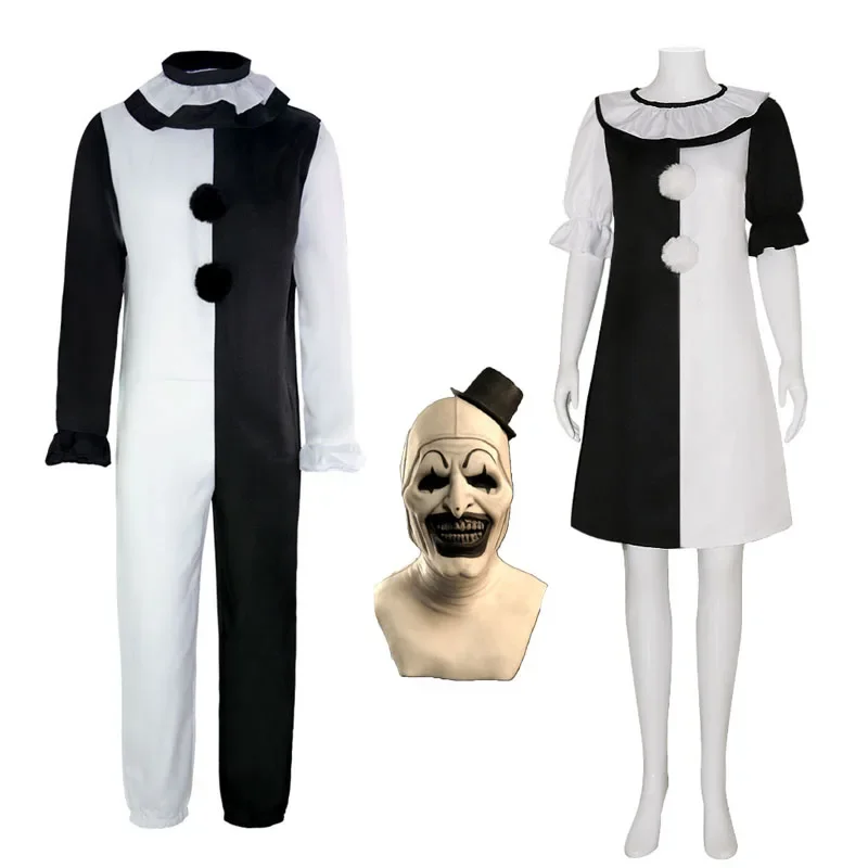 TERRIFER ART CLOWN Joker COSPLAY KOSTUME KOMSUIT MASKA MASKA ZÁKLADNÉ ZASTAVENIE HORROR OBLASY Ženy Men Halloween Carnival Party Suit