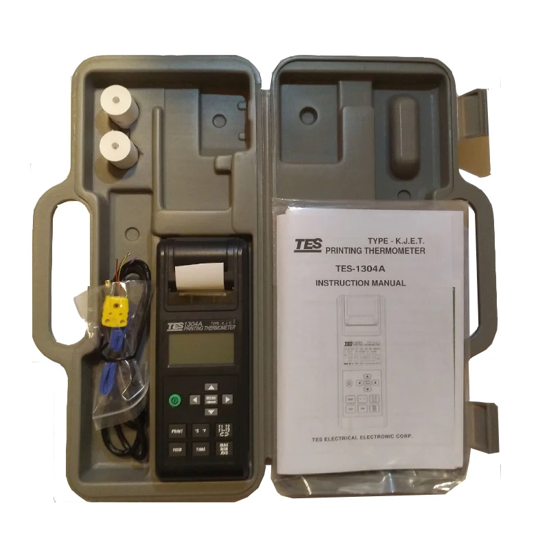 TES-1304A Digitálne LCD Duálne kanály Termočlánok Termometer s viacerými funkciami typu KJET Vstupná tlač
