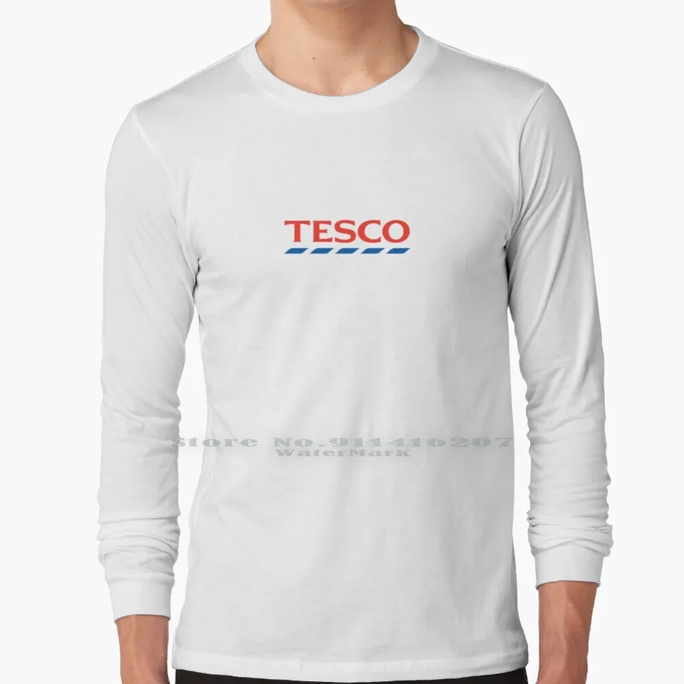 Tesco 100% bavlnená s dlhým rukávom tričko Tesco Novinka vtipné UK Nákupné potraviny ASDA Sainsburys Comedy Tee Short Sleeve Long