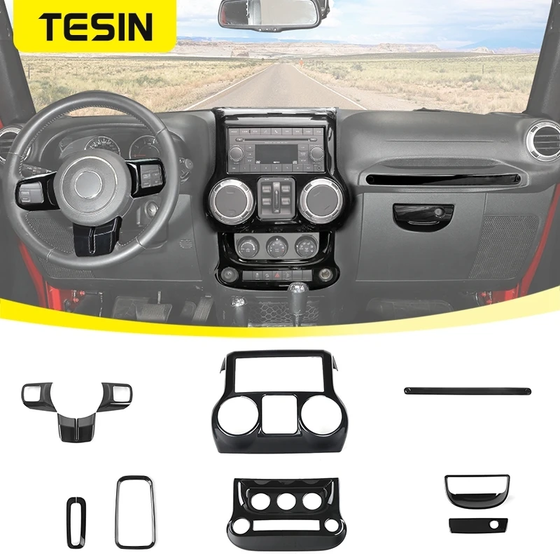 Tesin Ab Car Center Console Dashboard Dashboard volant Panel Decoration Cover pre Jeep Wrangler JK 2011-2017 Interiérové ​​príslušenstvo