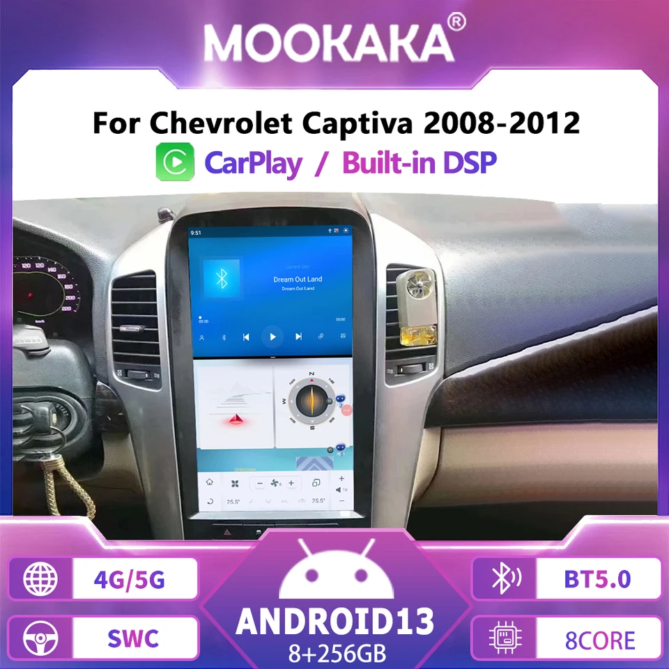 Tesla 13.6 '' Android 13 6G 128G Vertikálna obrazovka DVD DVD Multimediálny hráč GPS navigáciu pre Chevrolet Captiva 2008-2012 CarPlay