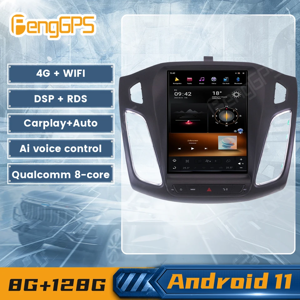 Tesla Style Android 11 pre Ford Focus 2012-2018 GPS NavI DSP Car Radio Radio Multimeida Player Player Touchscreen CarPlay Bluetooth Head Unit