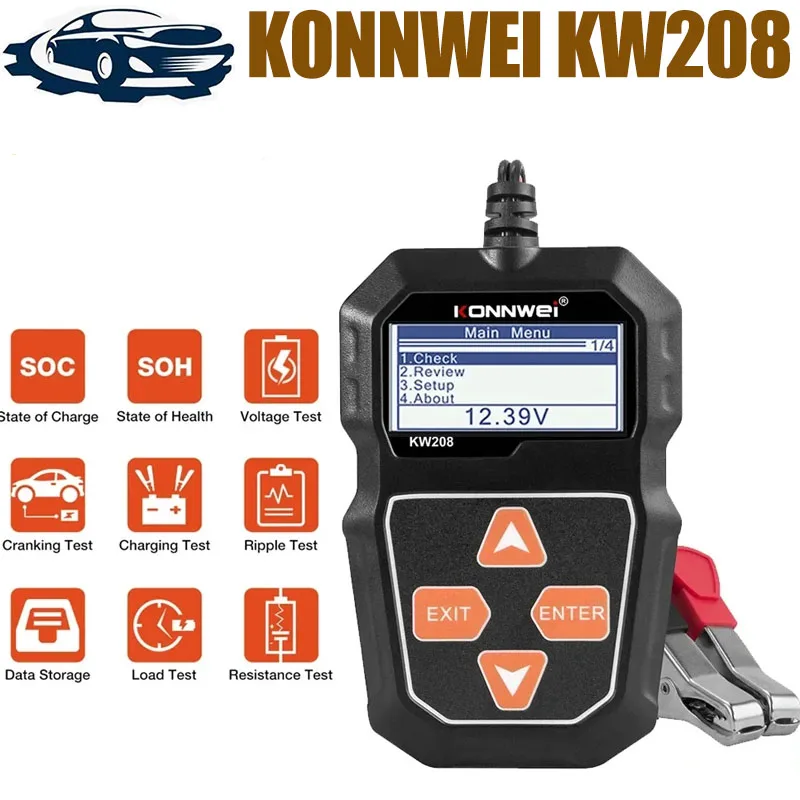 Tester batérií Konnwei KW208 12V 100 až 2000CCA Cranking Cranking Circuging Tester Analyzátor batérie 12 V batérii BATTER BM550