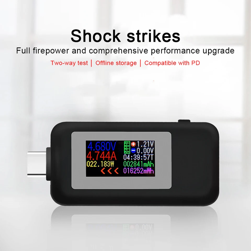 Tester USB Tester Prúd 4-30V USB-C napätie prúdu Tester Tester Ammeter 10 in 1 USB-C nabíjacie káblové farebné obrazovky