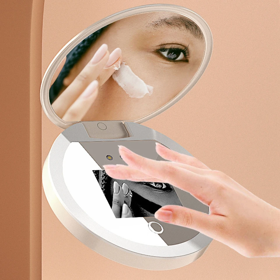 Testovací fotoaparát UV zrkadlového krému na opaľovací krém s ľahkým 2x zväčšením cestovného make -upu 3,5 palca vreckovej veľkosti l