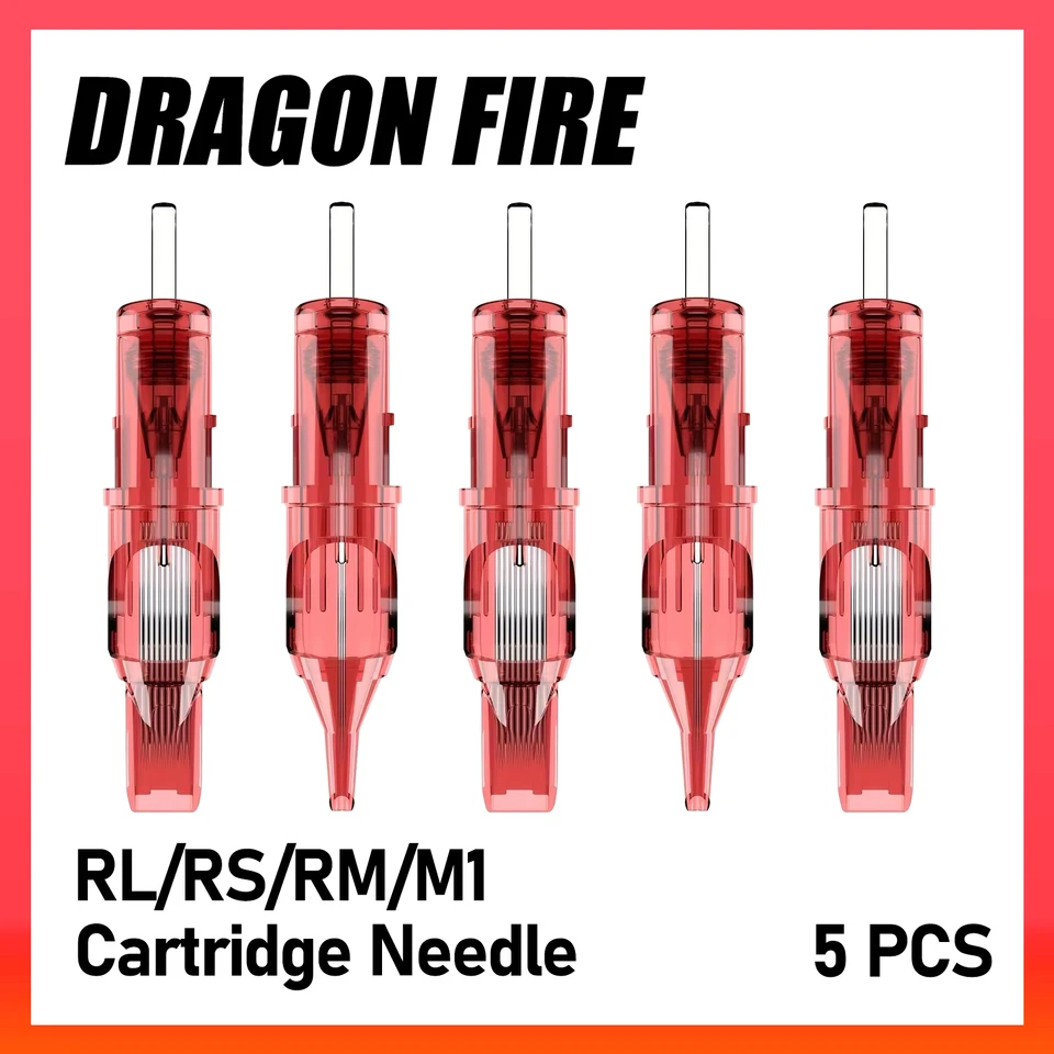 Tetovanie kazety ihiel Dragonfire 5ks na jedno použitie bezpečnostné rl rm m1 tetovanie ihly Hot Hot Hot Predaj červené tetovanie ihly kazety