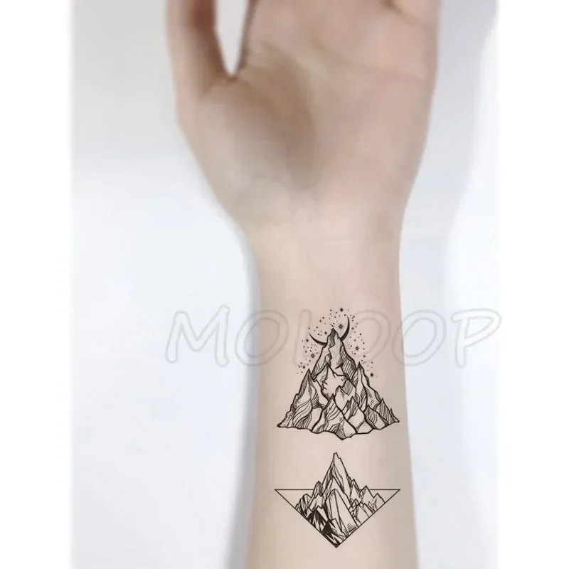 Tetovanie nálepka Rock Mountain Crescent Planet Planet Sun Moon Star Transfer Dočasné falošné tetovanie flash tatoo pre deti dievčatá mužov