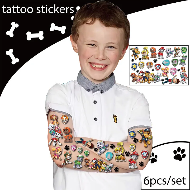Tetovanie nálepky labka hliadka Marshall sutiny Chase Rocky Zuma Skye Action Figure Autá Cartoon Sticker Dievčatá Dievčatá narodeniny darček