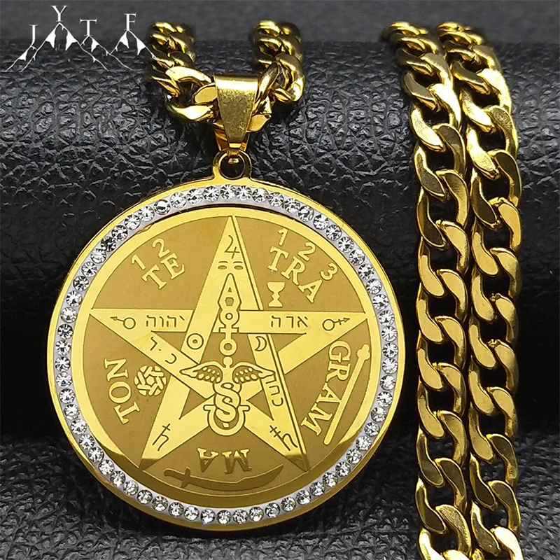 Tetragrammaton Hebrejský židovský pentagram náhrdelník pre mužov z nehrdzavejúcej ocele Crystal Gold Color Amulet Amulet Náhrdelníky šperky darček NZZZ499