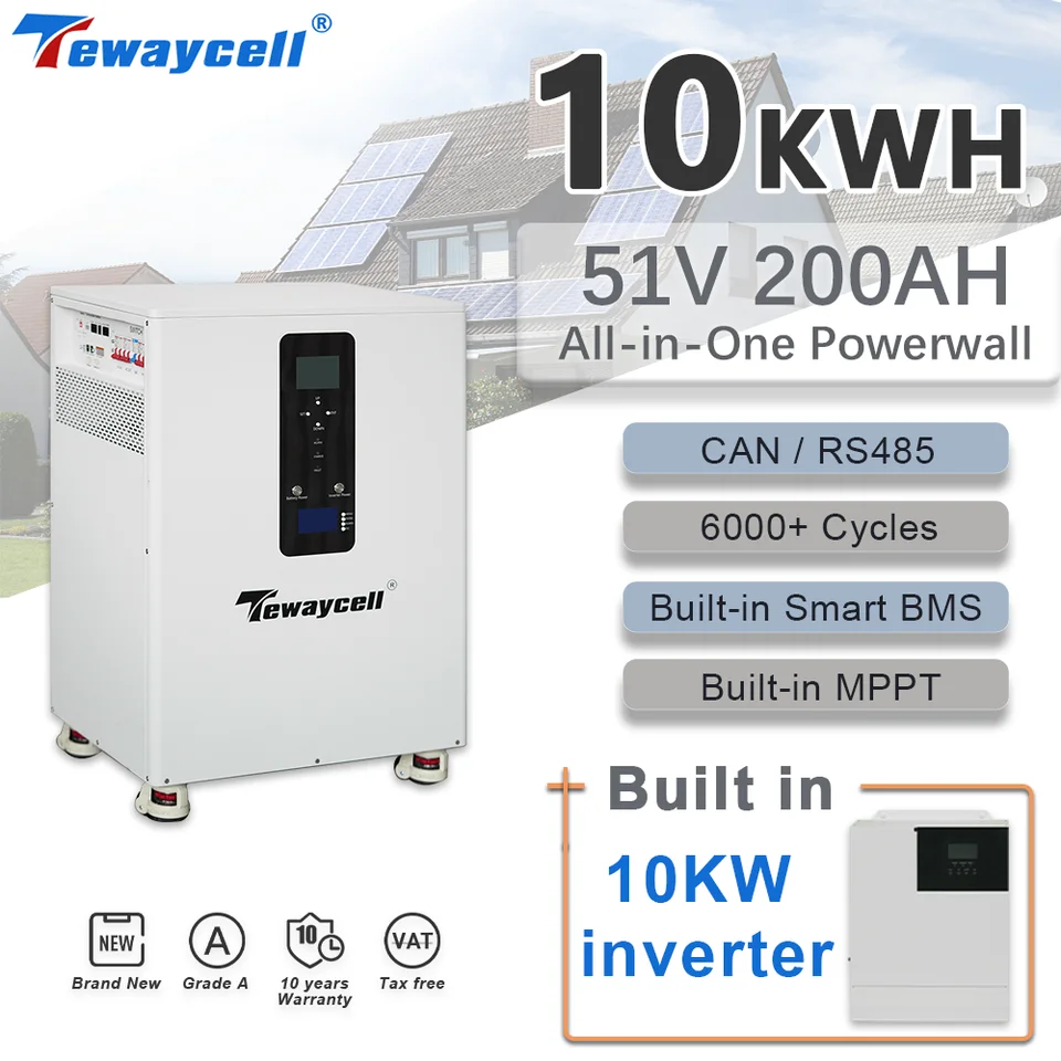 Tewaycell 51V 200Ah lítiumfosforečnanu 10kWh LifePo4 Bath vstavaný vstavaný invertor-10KW invertor Powerwall Can Rs485 Monitor daňový prostriedok