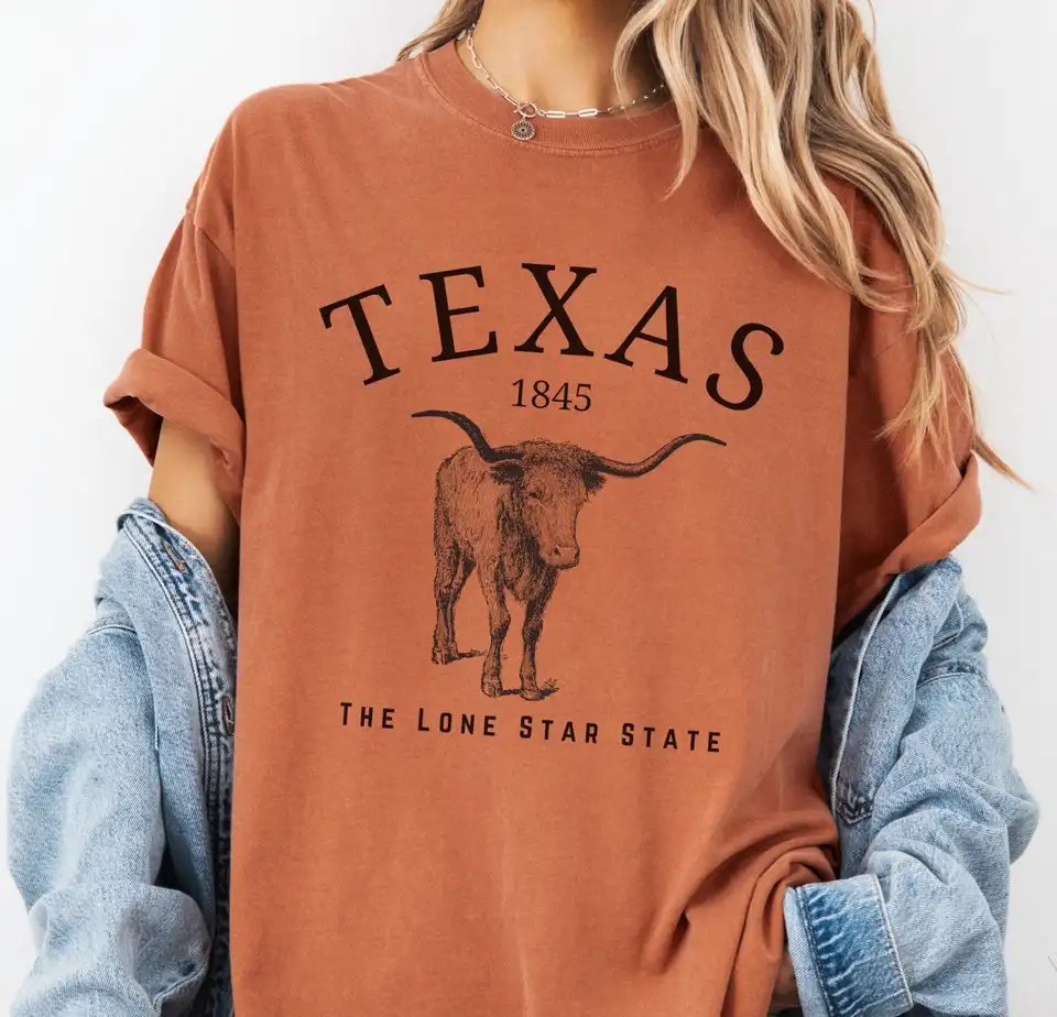 Texas Lone Star State T tričko Longhorn Cattle