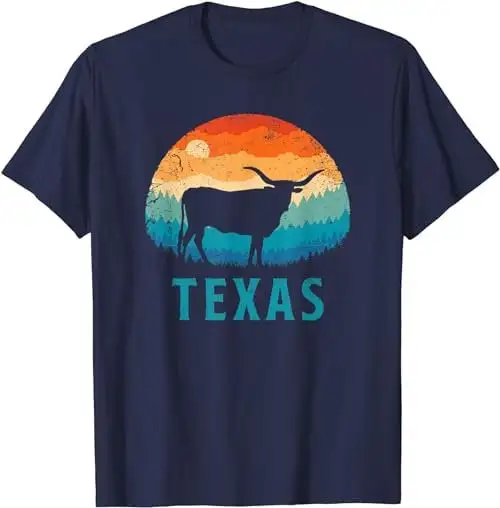 Texas Longhorn Cow Vintage Texan Cattle Stádo retro osamelá hviezda tričko pot 52361