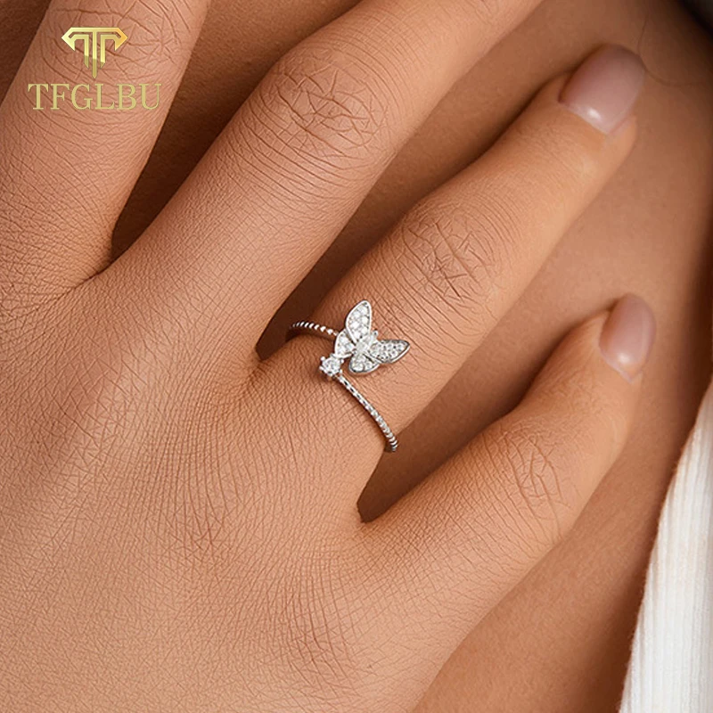 Tfglbu roztomilý Moissanit prsteň pre ženy nepravidelný skutočný S925 Sterling Sliver Diamond Band Charm Gra šperky veľkoobchod