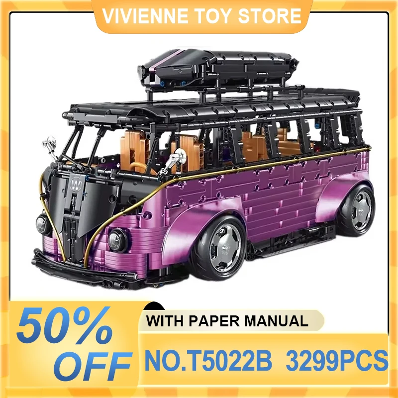TGL T5022 MOC Technické super mesto T1 BUS MODEL BUDOVANIE Bloky Camper Van Bricks Puzzle Zhromaždenie Hračka vianočné darčeky pre deti