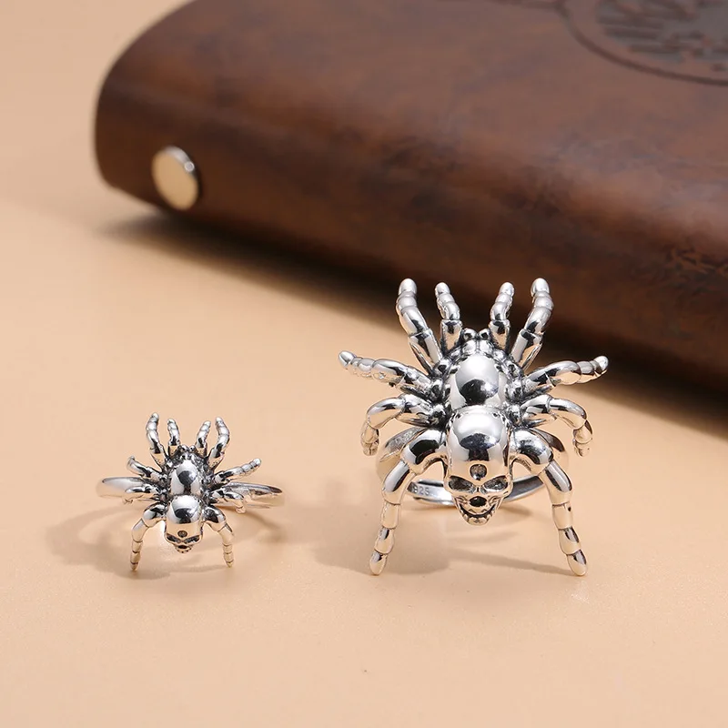 Thajský strieborný vintage prsteň S925 Sterling Silver Stork Spider Ring Punk Punk letná trendová osobnosť indexový prsteň prsteň